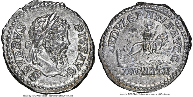 Septimius Severus (AD 193-211). AR denarius (18mm, 3.47 gm, 11h). NGC Choice XF ...
