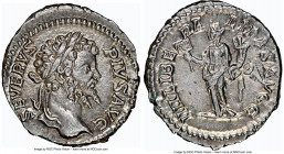 Septimius Severus (AD 193-211). AR denarius (19mm, 3.45 gm, 1h). NGC Choice AU 5/5 - 5/5. Rome, AD 204. SEVERVS-PIVS AVG, laureate head of Septimius S...