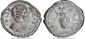 Julia Domna (AD 193-217). AR denarius (20mm, 3.28 gm, 12h). NGC Choice AU 5/5 - 4/5. Rome, AD 196-211. IVLIA-AVGVSTA, draped bust of Julia Domna right...
