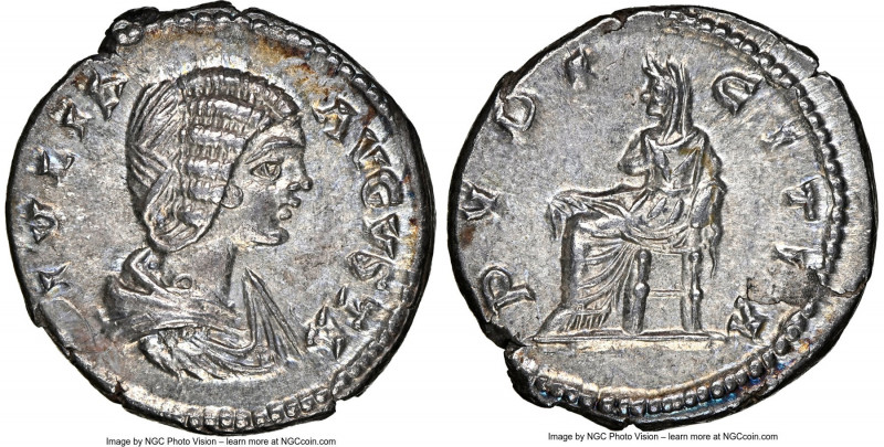 Julia Domna (AD 193-217). AR denarius (18mm, 3.94 gm, 5h). NGC Choice AU 4/5 - 4...