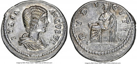 Julia Domna (AD 193-217). AR denarius (19mm, 3.34 gm, 11h). NGC AU 5/5 - 4/5. Laodicea, AD 196-202. IVLIA-AVGVSTA, draped bust of Julia Domna right, s...