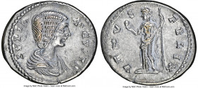 Julia Domna (AD 193-217). AR denarius (20mm, 3.02 gm, 11h). NGC Choice AU 5/5 - 4/5. Laodicea ad Mare, ca. AD 196-202. IVLIA-AVGVSTA, draped bust of J...
