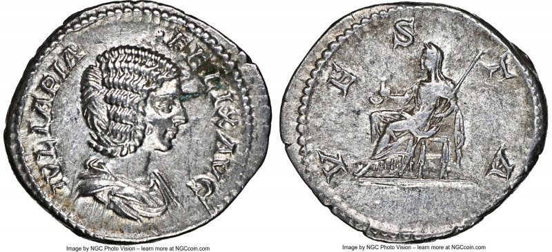 Julia Domna (AD 193-217). AR denarius (20mm, 3.21 gm, 7h). NGC Choice AU 4/5 - 4...