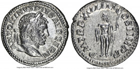 Caracalla, as Augustus (AD 198-217). AR denarius (19mm, 2.67 gm, 11h). NGC Choice XF 5/5 - 3/5. Rome, AD 216. ANTONINVS PIVS AVG GERM, laureate head o...