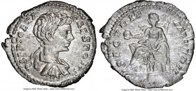 Geta, as Caesar (AD 209-211). AR denarius (19mm, 2.91 gm, 5h). NGC Choice AU 5/5 - 4/5. Rome, AD 200-202. P SEPT GETA-CAES PONT, bare headed, draped, ...