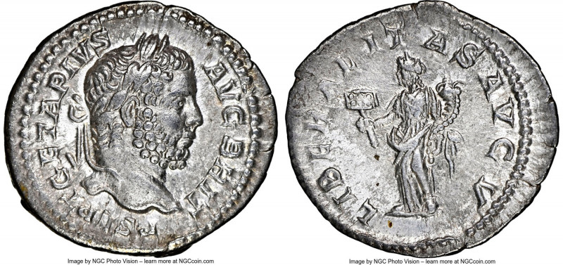 Geta, as Augustus (AD 209-211). AR denarius (20mm, 2.88 gm, 7h). NGC Choice XF 5...
