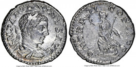 Elagabalus (AD 218-222). AR denarius (18mm, 3.87 gm, 4h). NGC Choice XF 5/5 - 4/5. Rome, AD 219. IMP ANTONINVS AVG, laureate, draped bust of Elagabalu...