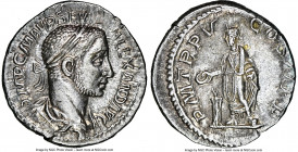 Severus Alexander (AD 222-235). AR denarius (19mm, 3.33 gm, 12h). NGC Choice AU 4/5 - 5/5. Rome, AD 226. IMP C M AVR SEV-ALEXAND AVG, laureate, draped...