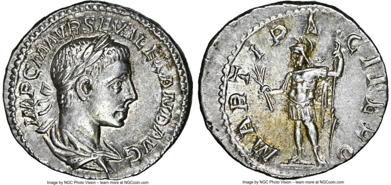 Severus Alexander (AD 222-235). AR denarius (19mm, 3.14 gm, 6h). NGC Choice AU 5...