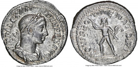 Severus Alexander (AD 222-235). AR denarius (20mm, 3.20 gm, 2h). NGC Choice XF 5/5 - 5/5. Rome, ca. AD 231-235. IMP ALEXAN-DER PIVS AVG, laureate, dra...