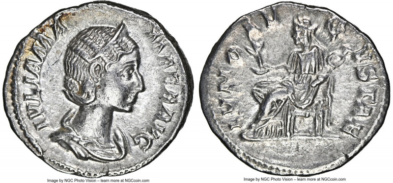 Julia Mamaea (AD 222-235). AR denarius (19mm, 3.03 gm, 12h). NGC AU 4/5 - 4/5. R...
