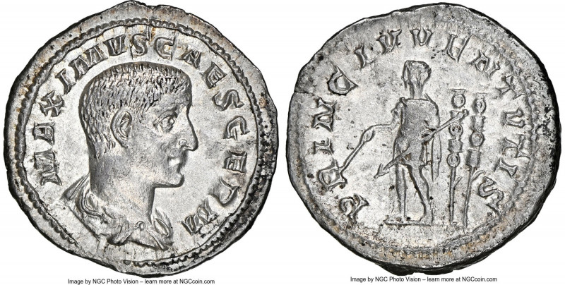 Maximus (AD 235/6-238). AR denarius (20mm, 3.79 gm, 6h). NGC AU 4/5 - 3/5. Rome,...