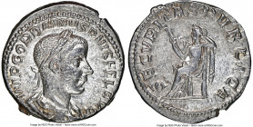 Gordian III (AD 238-244). AR denarius (19mm, 3.53 gm, 6h). NGC AU 4/5 - 3/5. Rome, ca. AD 241. IMP GORDIANVS PIVS FEL AVG, laureate, draped, and cuira...