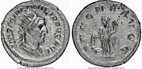 Philip I (AD 244-249). AR antoninianus (22mm, 3.67 gm, 12h). NGC MS 5/5 - 4/5. Rome, AD 244-247. IMP M IVL PHILIPPVS AVG, radiate, draped, and cuirass...