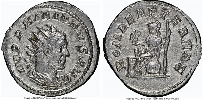 Philip I (AD 244-249). AR antoninianus (22mm, 4.08 gm, 6h). NGC MS 5/5 - 4/5. Ro...