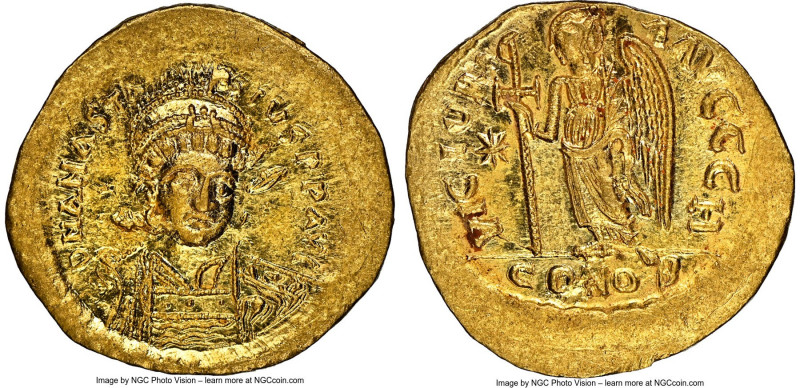 Anastasius I (AD 491-518). AV solidus (21mm, 4.48 gm, 5h). NGC MS 4/5 - 3/5. Con...