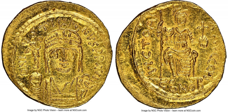 Justin II (AD 565-578). AV solidus (19mm, 4.51 gm, 6h). NGC MS 4/5 - 4/5. Consta...