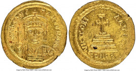 Tiberius II Constantine (AD 578-582). AV solidus (21mm, 4.46 gm, 6h). NGC MS 4/5 - 2/5, brushed. Constantinople, 4th officina, AD 579-582. d m TIb CON...