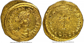 Tiberius II Constantine (AD 578-582). AV tremissis (16mm, 1.48 gm, 6h). NGC MS 4/5 - 4/5. Constantinople. d m COSTAN-TINVS PP AI, pearl-diademed, drap...