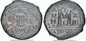 Maurice Tiberius (AD 582-602). AE follis or 40 nummi (28mm, 11.10 gm, 6h). NGC AU 4/5 - 5/5. Theoupolis (Antioch), 3rd officina, dated Regnal Year 13 ...