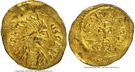 Heraclius (AD 610-641). AV tremissis (17mm, 1.44 gm, 5h). NGC Choice AU 5/5 - 2/5, wrinkled, graffiti. Constantinople, AD 610-613. d N hЄRACLI-ЧS P AV...