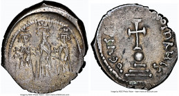 Heraclius (AD 610-641), with Heraclius Constantine and Heraclonas. AR hexagram (23mm, 6.53 gm, 7h). NGC Choice XF 3/5 - 5/5. Constantinople. Heraclius...