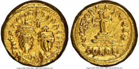 Heraclius (AD 613-641), and Heraclius Constantine. AV solidus (13mm, 4.46 gm, 7h). NGC XF 4/5 - 4/5. Carthage, dated Indictional Year 9, 1st cycle (AD...