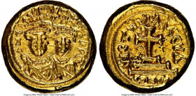Heraclius (AD 610-641), and Heraclius Constantine. AV solidus (12mm, 4.39 gm, 6h). NGC Choice XF 4/5 - 4/5. Carthage, dated Indictional Year 4, 2nd cy...