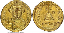 Constans II Pogonatus (AD 641-668). AV solidus (20mm, 4.48 gm, 7h). NGC MS 4/5 - 3/5, clipped. Constantinople, 4th officina, dated Indictional Year 8 ...