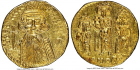Constans II Pogonatus (AD 641-668), with Constantine IV, Heraclius, and Tiberius. AV solidus (20mm, 4.48 gm, 7h). NGC MS 4/5 - 3/5, edge bend. Constan...