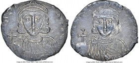 Leo III the Isaurian (AD 717-741), and Constantine V. AR hexagram (?) (18mm, 2.16 gm, 6h). NGC Choice AU 3/5 - 3/5. Constantinople, AD 720-740. o N O ...