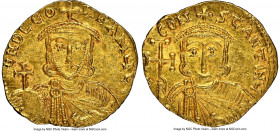 Leo III the Isaurian (AD 717-741), and Constantine V. AV tremissis (18mm, 1.48 gm, 6h). NGC MS 5/5 - 2/5, wrinkled. Constantinople, AD 725-732. d N D ...