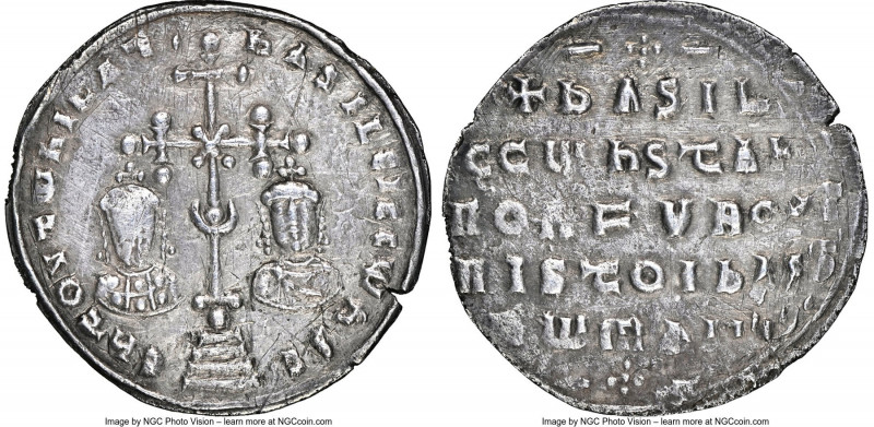 Basil II Bulgaroctonos (AD 976-1025), and Constantine VIII. AR miliaresion (22mm...