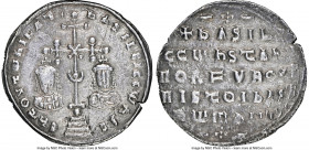 Basil II Bulgaroctonos (AD 976-1025), and Constantine VIII. AR miliaresion (22mm, 2.12 gm, 6h). NGC XF 4/5 - 2/5, scratches, edge filing. Constantinop...