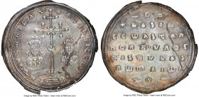 Basil II Bulgaroctonos (AD 976-1025), and Constantine VIII. AR miliaresion (28mm, 2.60 gm, 6h). NGC (photo-certificate) 5/5 - 1/5, damage. Constantino...