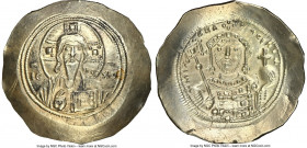 Michael VII Ducas (AD 1071-1078). AV/EL histamenon nomisma scyphate (28mm, 4.36 gm, 6h). NGC Choice AU 5/5 - 3/5, edge scuffs. Constantinople. Bust of...