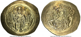 Michael VII Ducas (AD 1071-1078). AV/EL histamenon nomisma scyphate (27mm, 4.36 gm, 6h). NGC Choice AU 4/5 - 4/5. Constantinople. Christ seated facing...