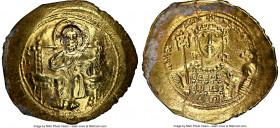 Michael VII Ducas (AD 1071-1078). AV/EL histamenon nomisma scyphate (27mm, 4.37 gm, 5h). NGC Choice AU 4/5 - 3/5. Constantinople. Christ seated facing...