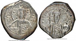 Alexius I Comnenus (AD 1081-1118). EL tetarteron nomisma (19mm, 3.95 gm, 6h). NGC Choice XF 4/5 - 4/5. Constantinople. IC-XC barred, bust of Christ fa...