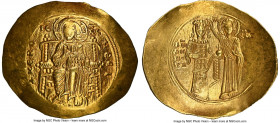 John II Comnenus (AD 1118-1143). AV hyperpyron (29mm, 4.49 gm, 5h). NGC MS 4/5 - 4/5, edge crimps. Constantinople. + KЄ RO-HΘЄ, Christ enthroned facin...