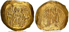 Andronicus I Comnenus (AD 1183-1185). AV hyperpyron (29mm, 4.42 gm, 6h). NGC MS 3/5 - 4/5, edge crimp, die shift. Constantinople. Full-length figure o...