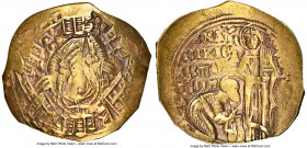 Andronicus II Palaeologus (AD 1282-1328). AV/EL hyperpyron (25mm, 4.18 gm, 5h). NGC Choice AU 4/5 - 4/5. Constantinople, AD 1282-1295. Nimbate, draped...