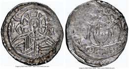 John VIII Palaeologus (AD 1421/5-1448). AR half-stavraton or quarter-hyperpyron (20mm, 3.50 gm, 7h). NGC XF 3/5 - 5/5. Constantinople. Bust of Christ ...