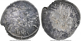 Alexius II, Empire of Trebizond (AD 1297-1330). AR asper (20mm, 2.14 gm, 6h). NGC XF 2/5 - 4/5. A in circle / EV/Γ, St. Eugenius, nimbate, on horsebac...