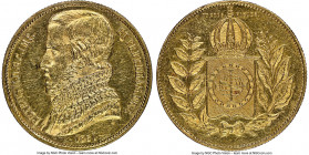 Pedro II gold "Large Bust" 20000 Reis 1851 UNC Details (Cleaned) NGC, Rio de Janeiro mint, KM463, LMB-634. Large Bust type. Struck upon a lemon-gold p...