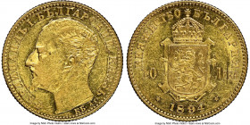 Ferdinand I gold 10 Leva 1894-KB AU55 NGC, Kremnitz mint, KM19. A pleasing example that remains strikingly lustrous for having undergone any degree of...