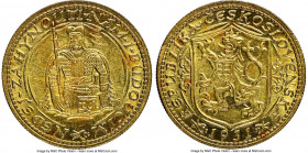 Republic gold Ducat 1931 MS63 NGC, Kremnitz, KM8. A well-kept example whose gleaming luster dominates the fields, while the surfaces bear faint touche...