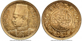 Farouk gold "Royal Wedding" 20 Piastres AH 1357 (1938) MS63 NGC, British Royal mint, KM370. One-year type commemorating the royal wedding.

HID0980124...
