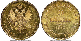 Russian Duchy. Nicholas II gold 10 Markkaa 1913-S MS65 NGC, Helsinki mint, KM8.2. Showcasing a marked degree of watery reflectivity and golden frost a...
