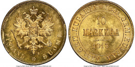 Russian Duchy. Nicholas II gold 10 Markkaa 1913-S MS65 NGC, Helsinki mint, KM8.2. A commendable gem struck to exact precision and bearing only the mos...